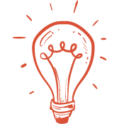 Red illustration of a light bulb, signifying the ideation common to ADHDers.