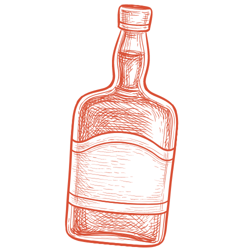 Red illustration of a vintage medicine bottle.