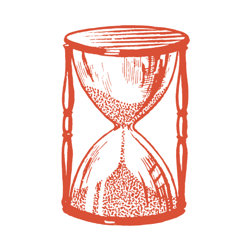 Red illustration hourglass with sand pouring through. The hourglass represents content calendars, and the need for scheduled social media posts if you want to maintain your sanity!